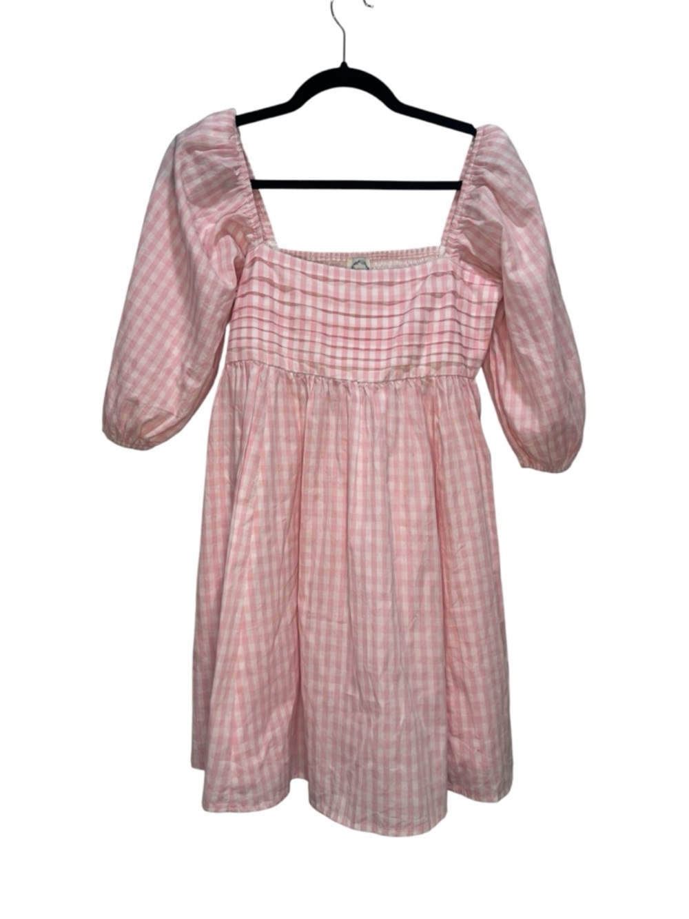 Pink Gingham Square Neck Puff Sleeve Cottage Core Dress size small